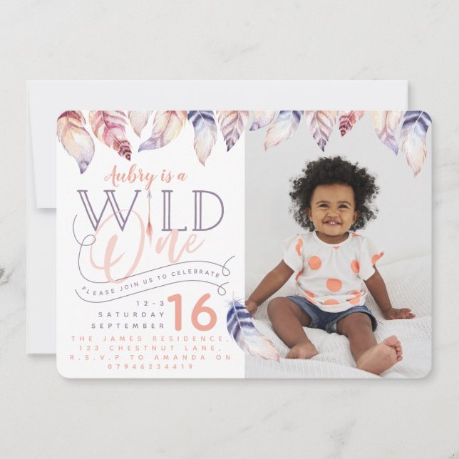 Wild one photo birthday invitation. invitation (Front)