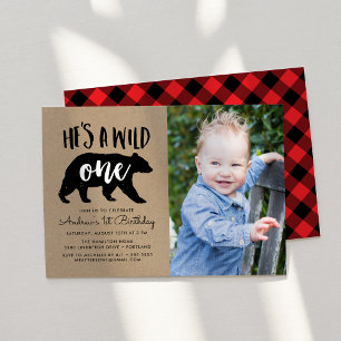 Wild One Photo First Birthday Invitation