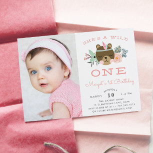 Wild One   Photo First Birthday Party Invite