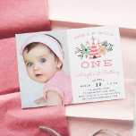 Wild One | Photo First Birthday Party Invite<br><div class="desc">Adorable boho style party invitation's for your little one's first birthday party feature a pink teepee illustration, flanked by pastel flowers and leaves. "She's a wild one" appears in peach lettering. Personalise with your one year old's birthday party details in modern and whimsical peach and grey lettering, and add a...</div>