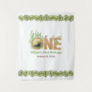 Wild One Photo Jungle Leaves 1st Birthday Backdrop Tapestry