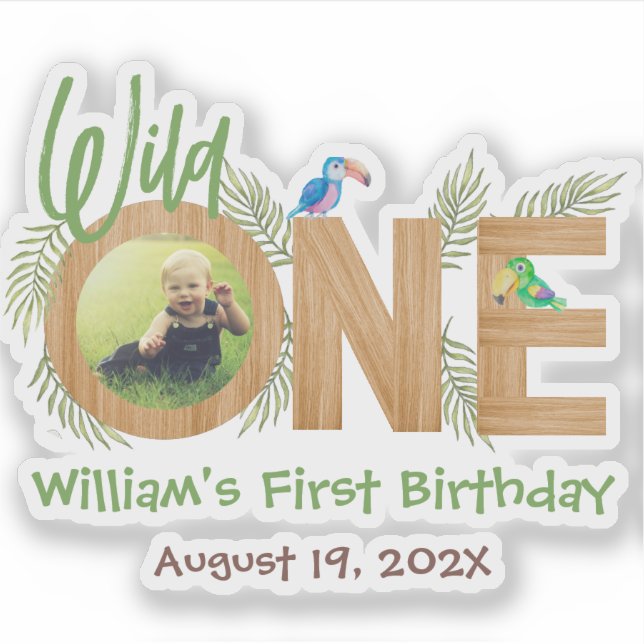 Wild One Photo Jungle Leaves Parrots Wood Letters  (Front)