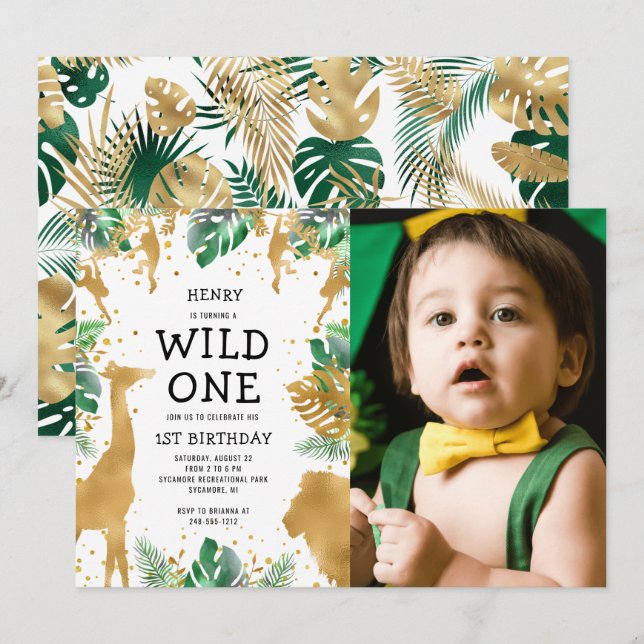 Wild One Photo Safari 1st Birthday Invitation (Front/Back)