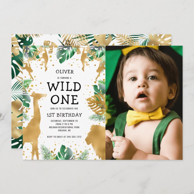 Wild One Photo Safari 1st Birthday Invitation (Front/Back)