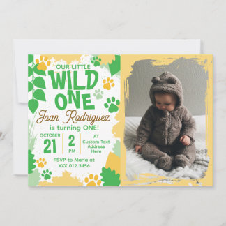 Wild One Photo Safari 1st Birthday Invitations