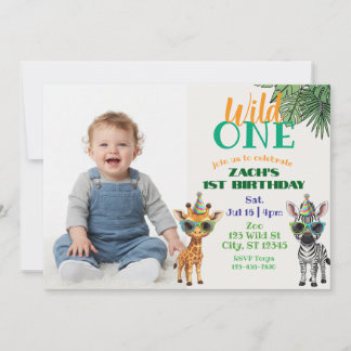Wild One Picture Party Animal 1st Birthday Invitation