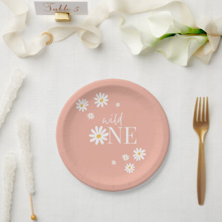 Wild One Pink Daisy 1st Birthday  Paper Plate