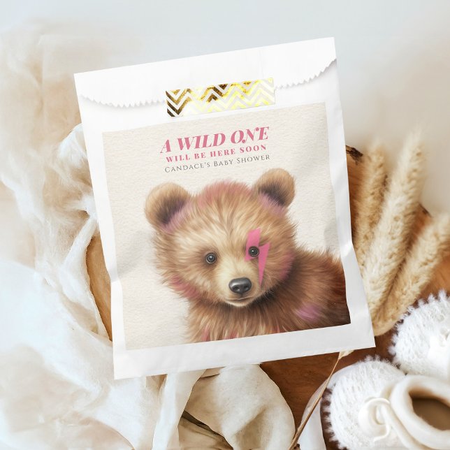 Wild One Pink Hair Bear Baby Shower Favour Bags (Creator Uploaded)