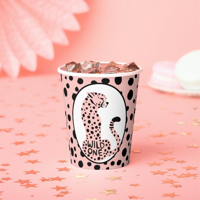 Wild One Pink Leopard Print Bachelorette Party  Paper Cups (Insitu)