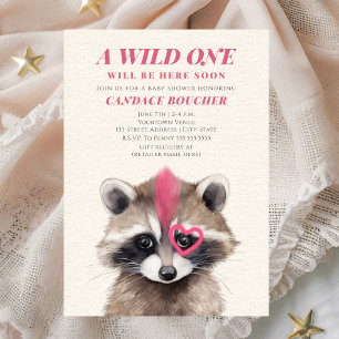 Wild One Pink Mohawk Racoon Baby Shower Invitation