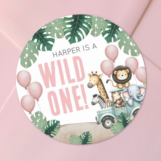 Wild One Pink Safari 1st Birthday Classic Round Sticker (Wild One Pink Safari 1st Birthday Classic Round Sticker)