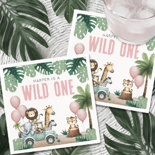 Wild One Pink Safari 1st Birthday Napkin