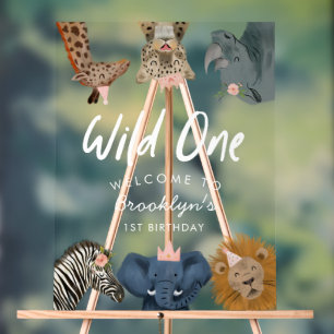 Wild One Pink Safari Birthday Welcome Acrylic Sign