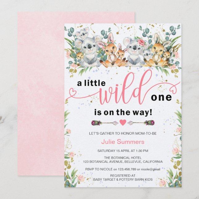 Wild One Pink Safari Girl Baby Shower Invitation (Front/Back)