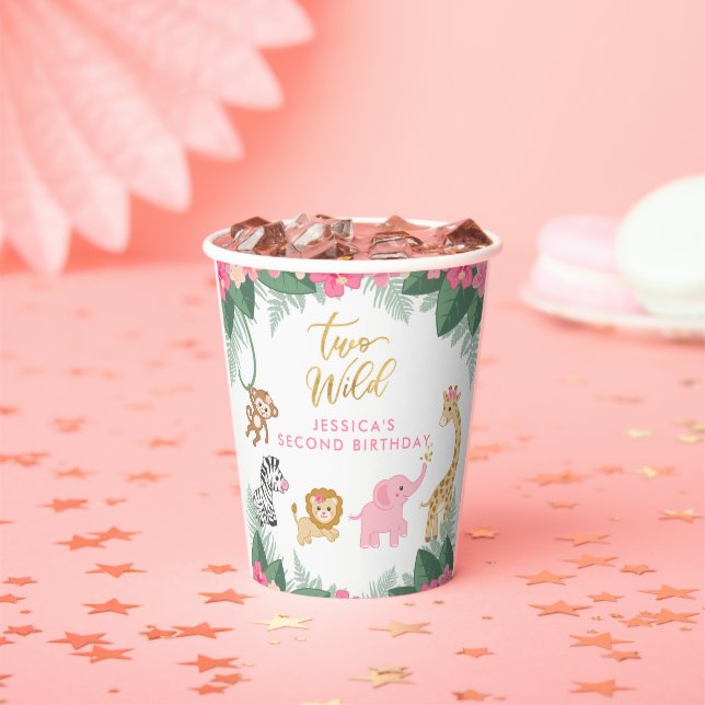 Wild ONE - Pink Safari Girl's SECOND Birthday Paper Cups (Insitu)