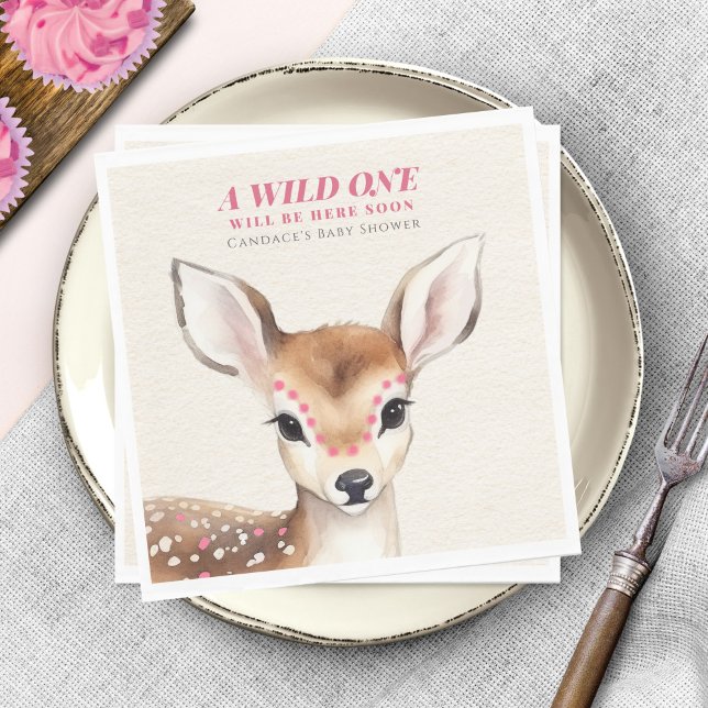 Wild One Pink Spotted Fawn Deer Baby Shower Napkin (Creator Uploaded)