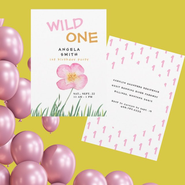 Wild One Pink Wildflower 1st Birthday Party Invitation (Creator Uploaded)