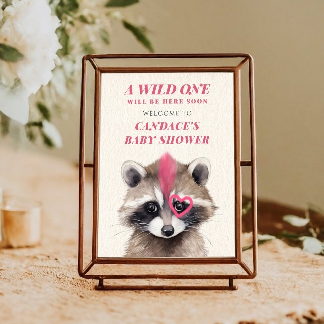 Wild One Racoon Mohawk Pink Baby Shower Poster (Creator Uploaded)