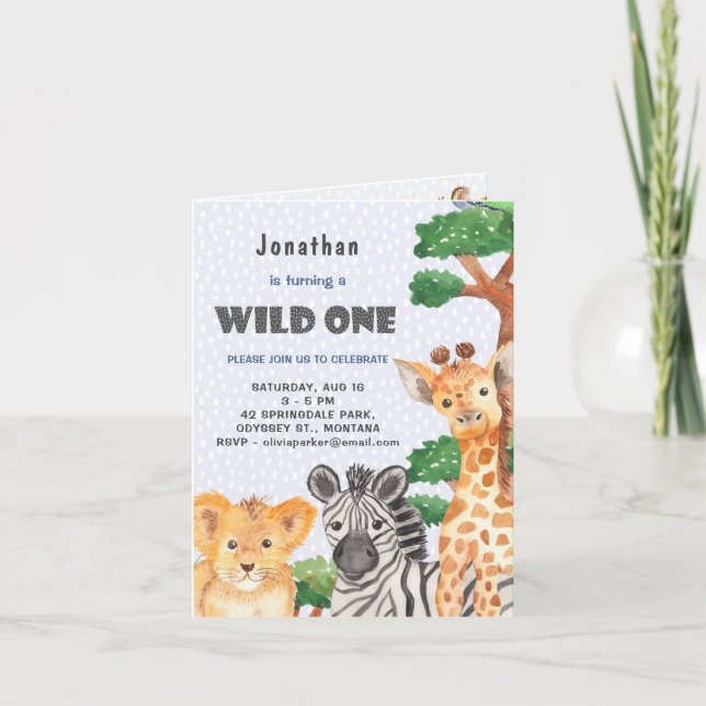 Wild One Rain Forest Animals First Birthday Party Invitation (Front)