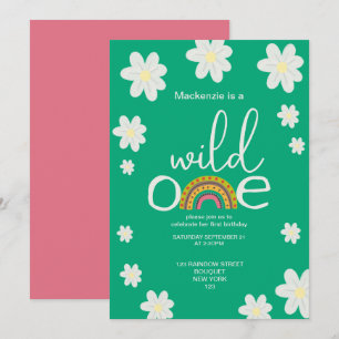 Wild One Rainbow Birthday Party Personalised Invitation
