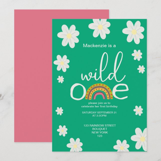 Wild One Rainbow Birthday Party Personalised Invitation (Front/Back)