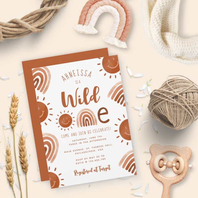 Wild One Rainbow Boho Terracotta 1st Birthday Invitation (Creator Uploaded)