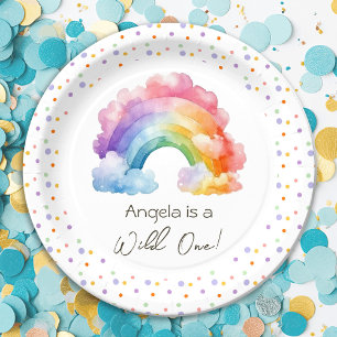 Wild One Rainbow Kids Birthday Paper Plate