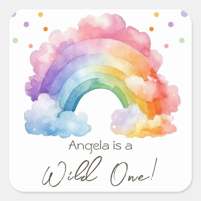 Wild One Rainbow Kids Birthday  Square Sticker (Front)