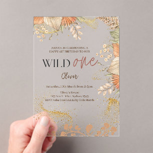 Wild One retro boho theme First Birthday Acrylic Invitations
