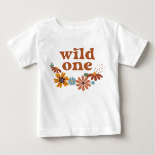 Wild One Retro Boho Wildflower 1st Birthday Baby T-Shirt