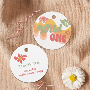 Wild One Retro Rainbow Daisy First Birthday Favour Tags