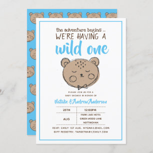 Wild One Rustic Bear The Adventure Begins Yellow Invitation