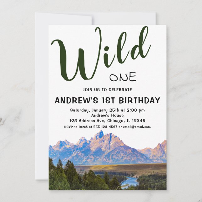 Wild One Rustic Mountain 1st Birthday Invitation (Front)