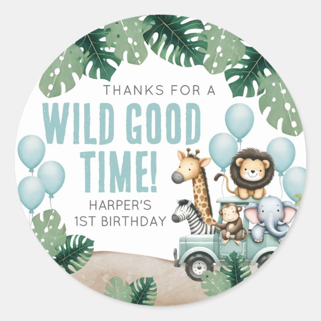 Wild One Safari 1st Birthday Classic Round Sticker (Front)