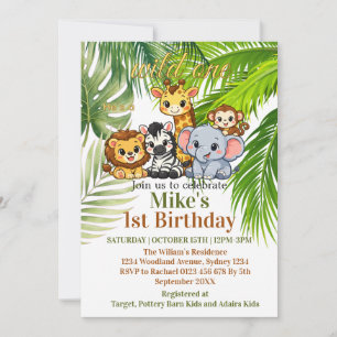 Wild One Safari 1st Birthday Invitation Cute Jun