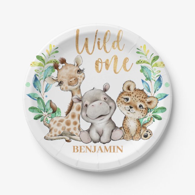 Wild One Safari 1st Birthday Paper Plate (Front)