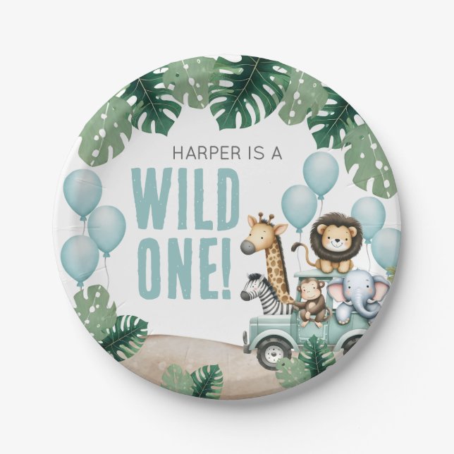 Wild One Safari 1st Birthday Paper Plate (Front)