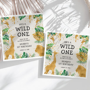 Wild One Safari 1st Birthday Party Green Ecru Napkin