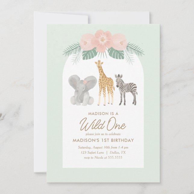 Wild One Safari 1st Birthday Party Invitation (Front)