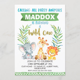 Wild One Safari 1st Birthday Party Invitation