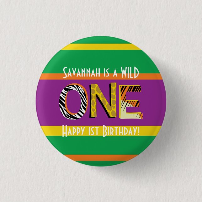 Wild One Safari 1st Birthday Party Kid's 3 Cm Round Badge (Front)