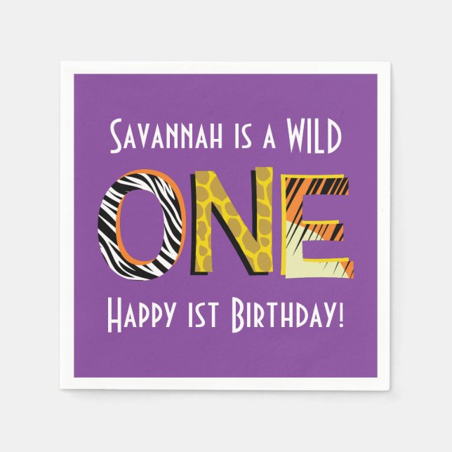 Wild One Safari 1st Birthday Party Kid's Napkin (Front)