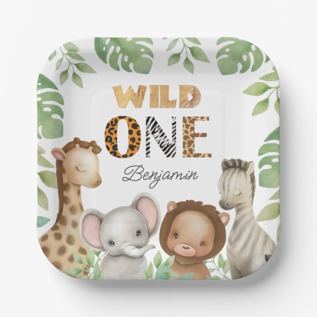 Wild One Safari 1st Birthday Party Paper Plate (Front)
