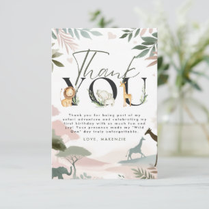 Wild One Safari 1st Birthday Party Thank You Card