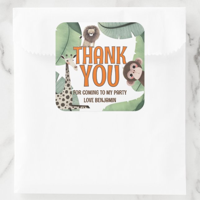 Wild One Safari 1st Birthday Party Thank You Square Sticker (Bag)