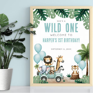 Wild One Safari 1st Birthday Welcome Poster