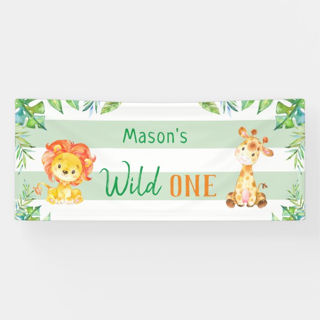 Wild One Safari 1st First Jungle Boys Birthday Banner (Horizontal)