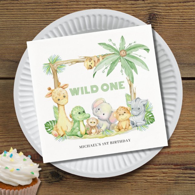 Wild One Safari Animal 1st Birthday  Napkin (Creator Uploaded)