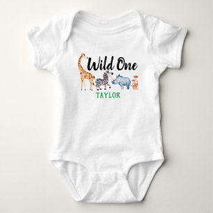 Wild One Safari Animal 1st Birthday Personalised Baby Bodysuit