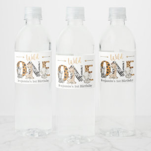 Wild One Safari Animal 1st Birthday Water Bottle L Water Bottle Label